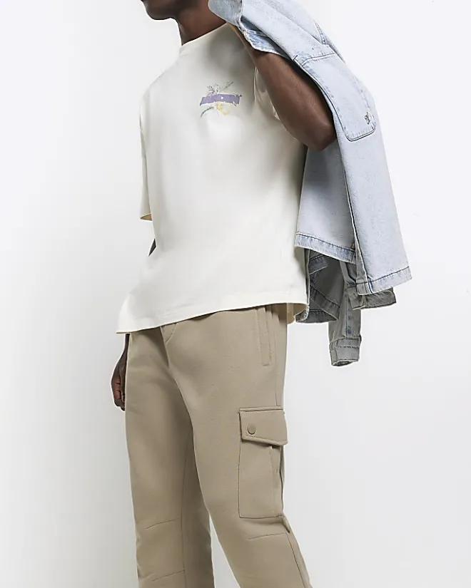 River Island regular fit cargo joggers Stone Best