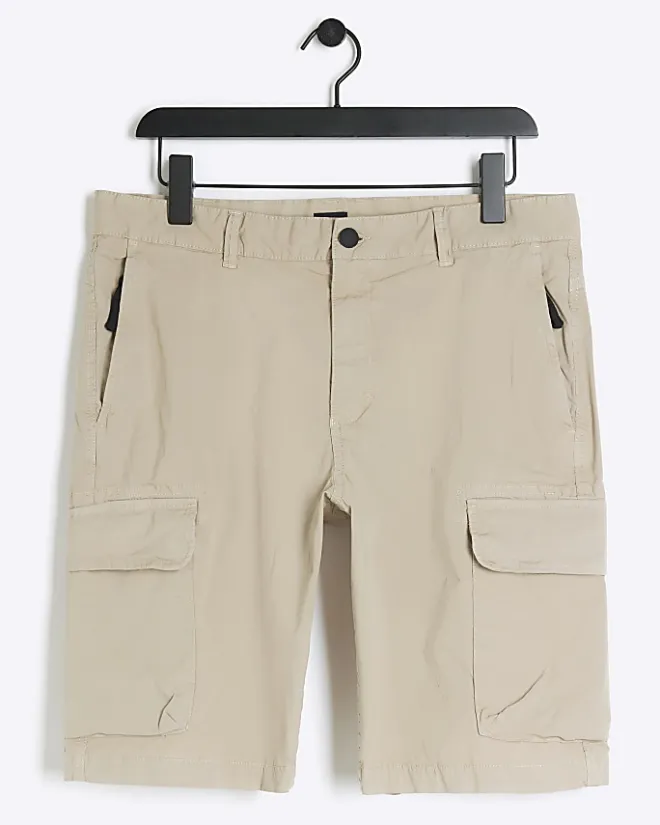 River Island regular fit cargo shorts Stone Discount