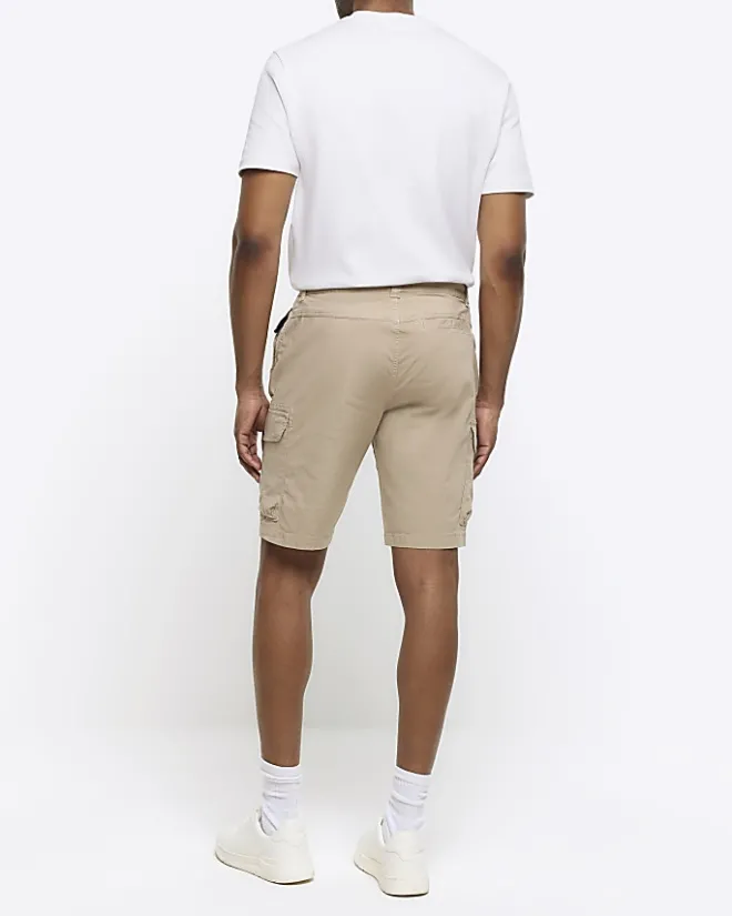 River Island regular fit cargo shorts Stone Discount