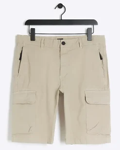 River Island regular fit cargo shorts Stone Discount