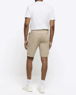 River Island regular fit cargo shorts Stone Discount