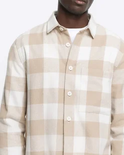 River Island regular fit check long sleeve shirt Stone New