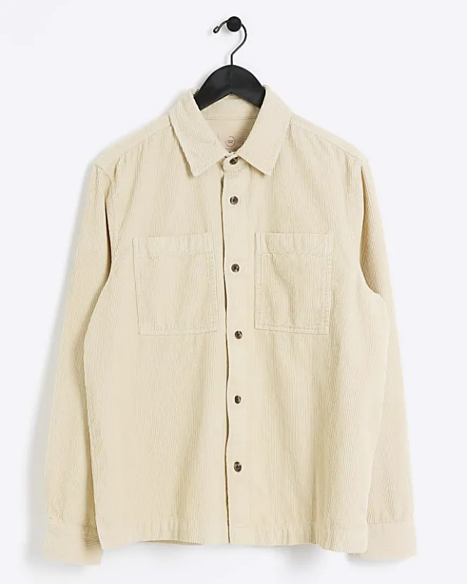 River Island regular fit corduroy overshirt Stone Clearance
