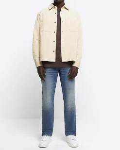 River Island regular fit corduroy overshirt Stone Clearance