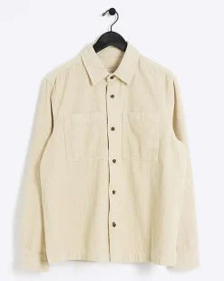 River Island regular fit corduroy overshirt Stone Clearance