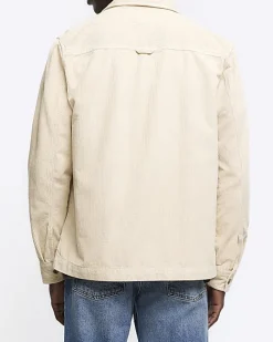 River Island regular fit corduroy overshirt Stone Clearance