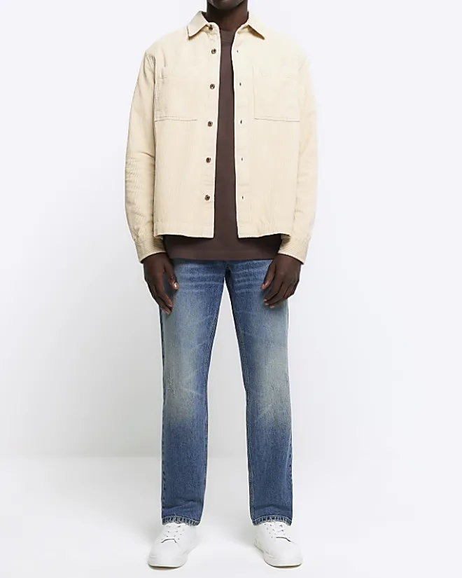 River Island regular fit corduroy overshirt Stone Clearance