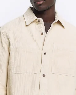 River Island regular fit corduroy overshirt Stone Clearance