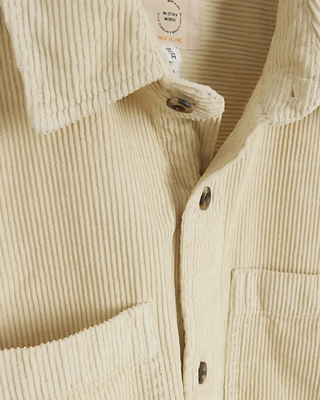 River Island regular fit corduroy overshirt Stone Clearance