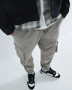 River Island regular fit cuffed cargo trousers Stone Hot
