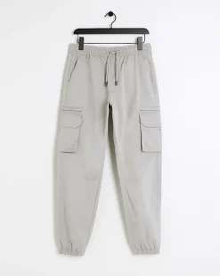 River Island regular fit cuffed cargo trousers Stone Hot