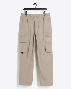 River Island regular fit elasticated cargo trousers Stone Discount
