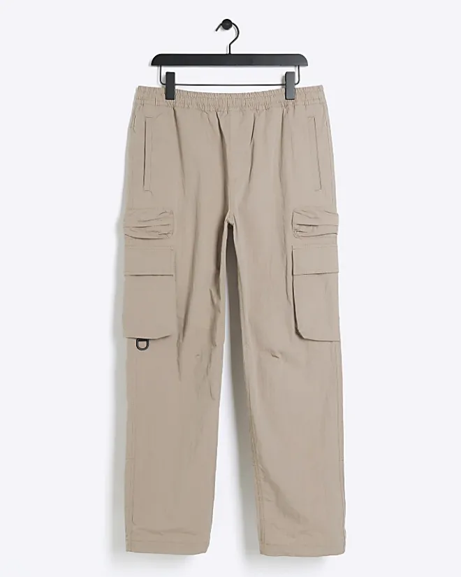 River Island regular fit elasticated cargo trousers Stone Discount
