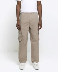 River Island regular fit elasticated cargo trousers Stone Discount