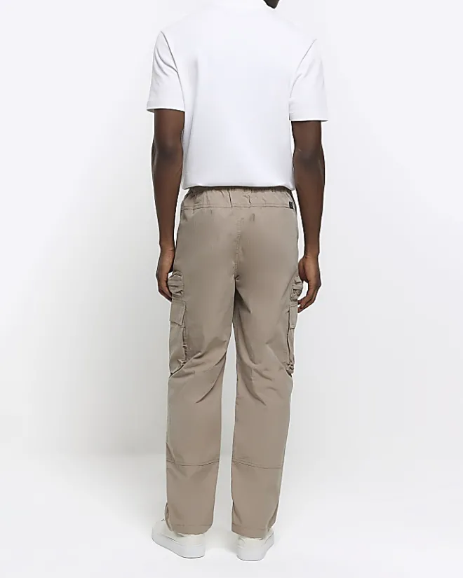 River Island regular fit elasticated cargo trousers Stone Discount