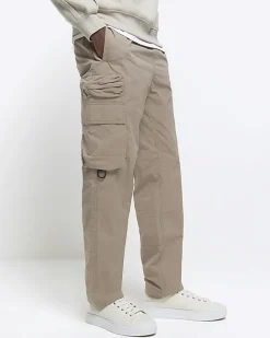 River Island regular fit elasticated cargo trousers Stone Discount