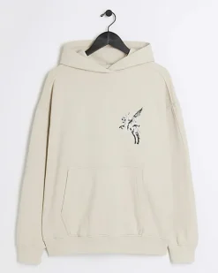 River Island Regular Fit Pegasus Graphic Hoodie Stone Online