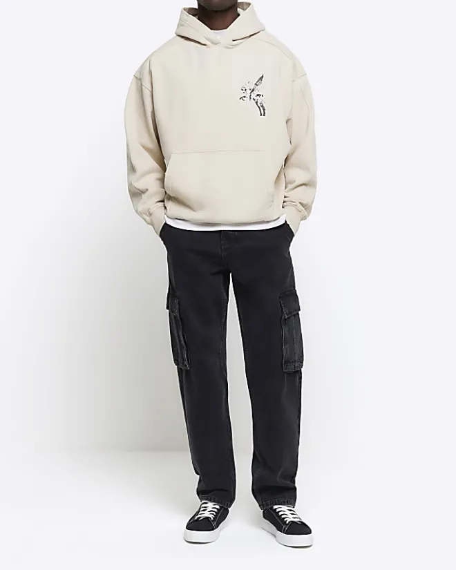 River Island Regular Fit Pegasus Graphic Hoodie Stone Online