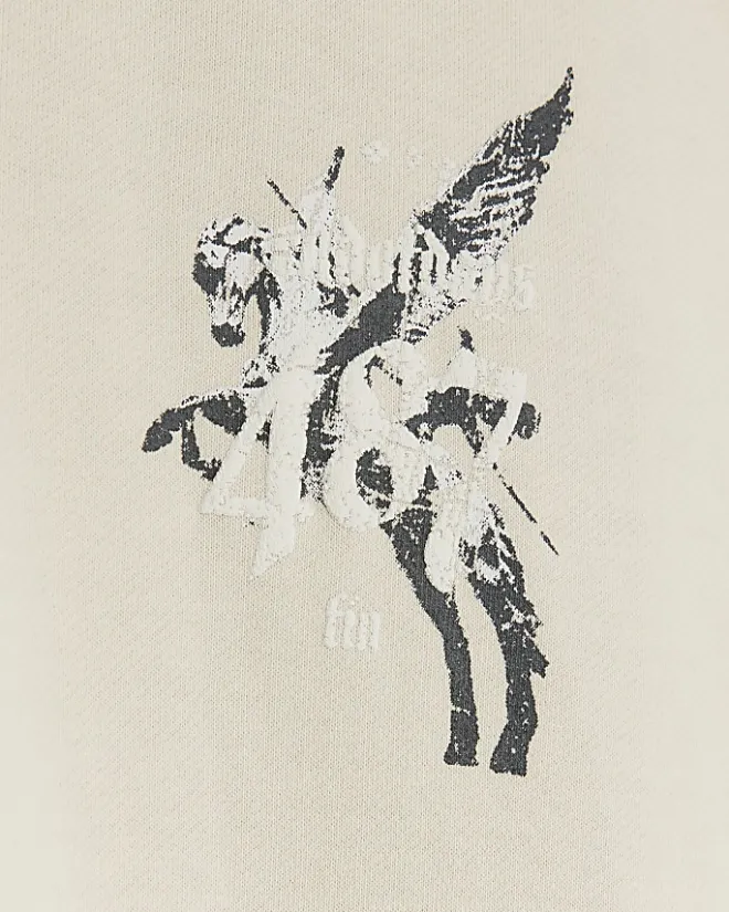 River Island Regular Fit Pegasus Graphic Hoodie Stone Online