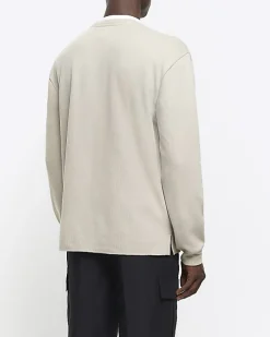 River Island regular fit rib sweatshirt Stone Outlet