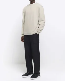 River Island regular fit rib sweatshirt Stone Outlet
