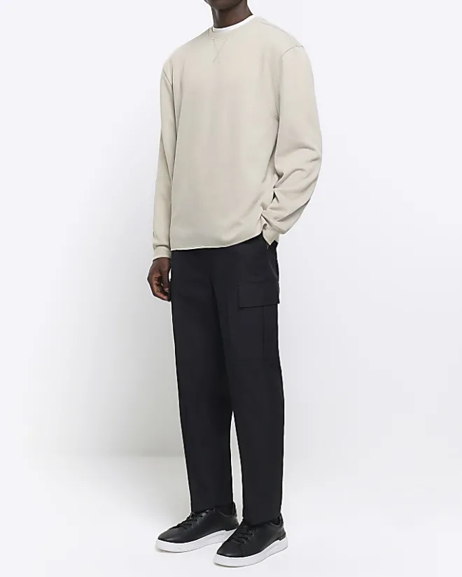 River Island regular fit rib sweatshirt Stone Outlet
