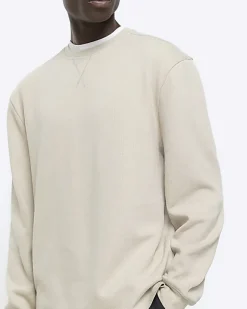 River Island regular fit rib sweatshirt Stone Outlet