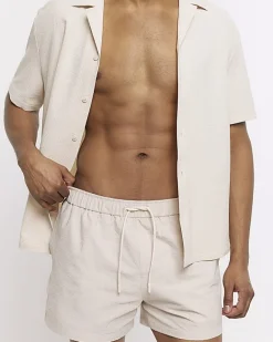 River Island regular fit seersucker swim shorts Stone Outlet