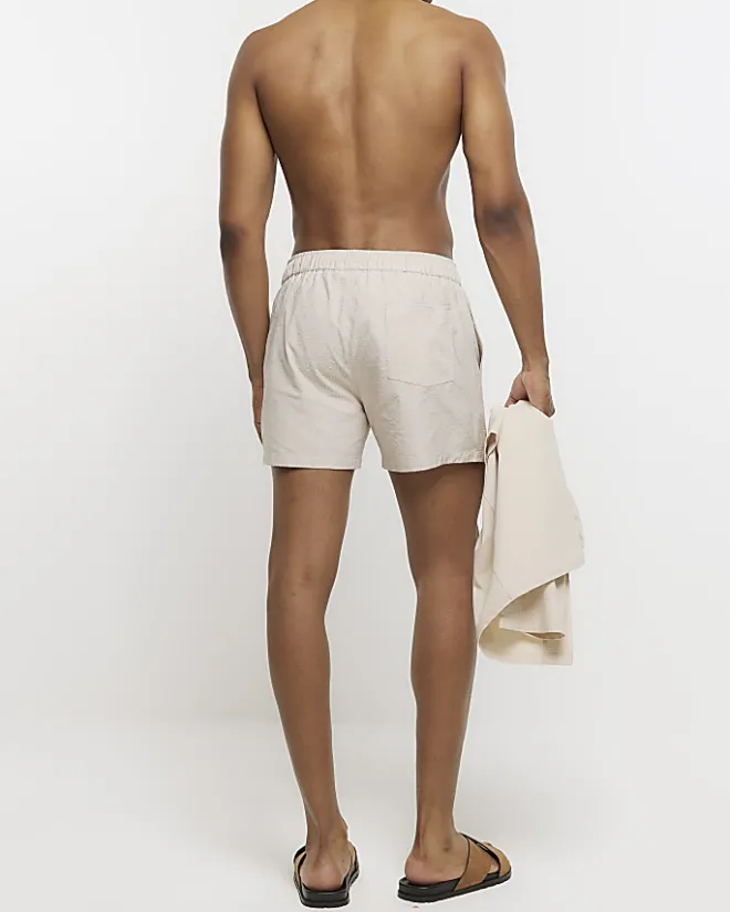 River Island regular fit seersucker swim shorts Stone Outlet