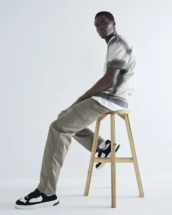 River Island regular fit utility cargo trousers Stone Online