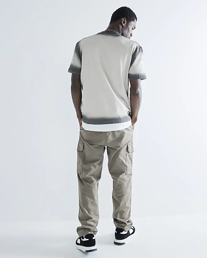 River Island regular fit utility cargo trousers Stone Online