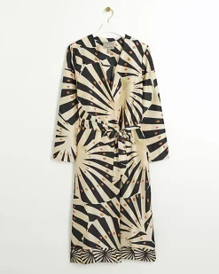 River Island Stone satin stripe longline duster coat Cream Sale