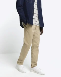 River Island slim fit casual chino trousers Stone New