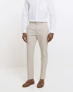 River Island slim fit check suit trousers Stone Online