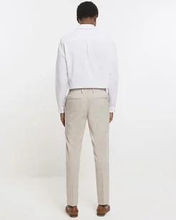 River Island slim fit check suit trousers Stone Online