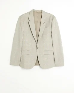 River Island slim fit check suit jacket Stone Online