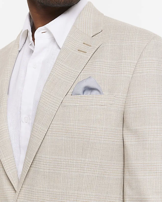 River Island slim fit check suit jacket Stone Online