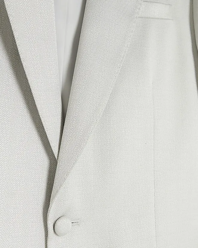 River Island slim fit check suit jacket Stone Online