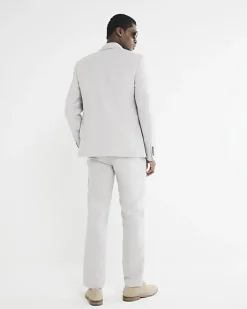 River Island slim fit linen blend suit trousers Stone Discount
