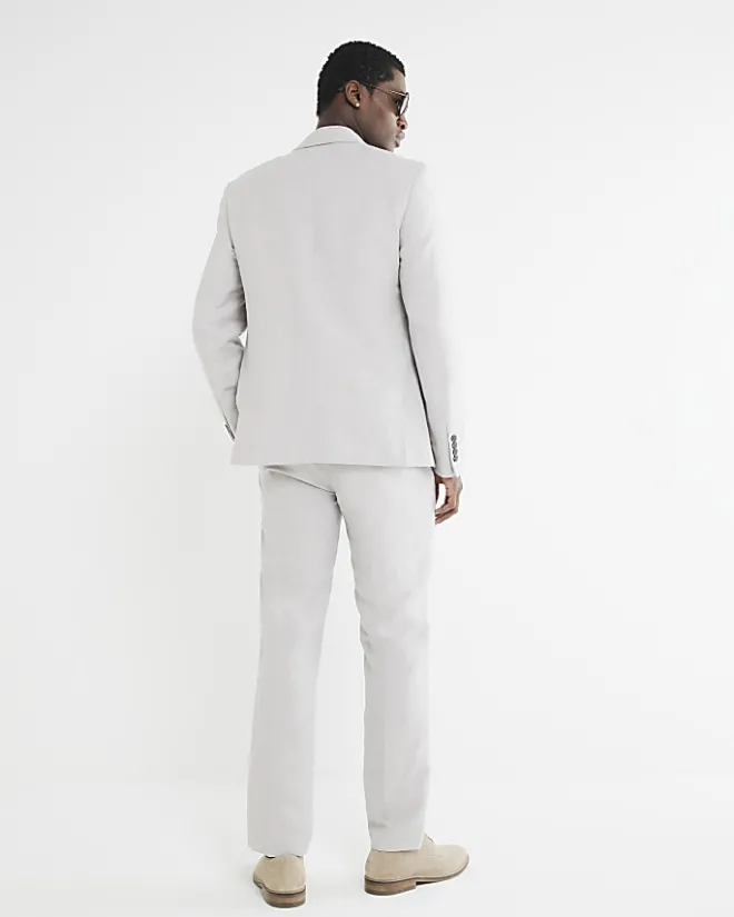 River Island slim fit linen blend suit trousers Stone Discount