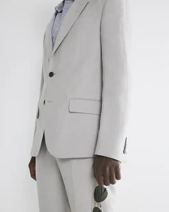 River Island slim fit linen blend suit jacket Stone New