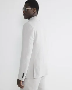 River Island slim fit linen blend suit jacket Stone New