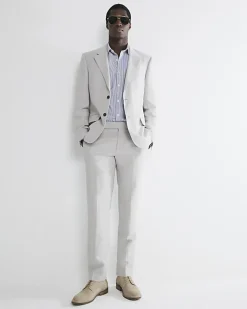 River Island slim fit linen blend suit jacket Stone New
