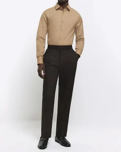 River Island slim fit long sleeve smart shirt Stone Online