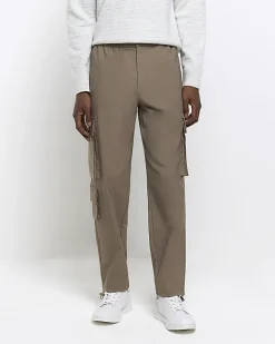 River Island slim fit smart techy cargo trousers Stone Clearance