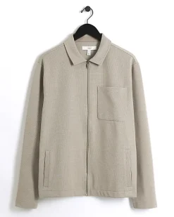 River Island slim fit textured zip up sweatshirt Stone Hot