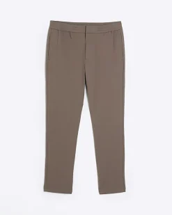 River Island slim fit twill pull on smart joggers Stone Online