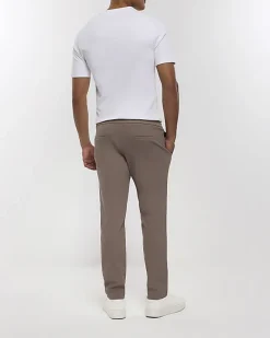 River Island slim fit twill pull on smart joggers Stone Online