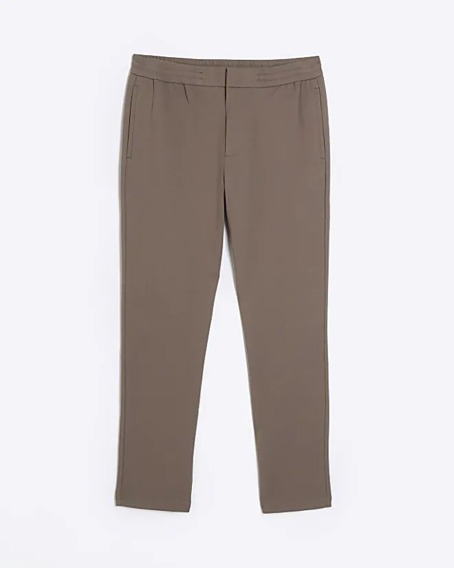 River Island slim fit twill pull on smart joggers Stone Online