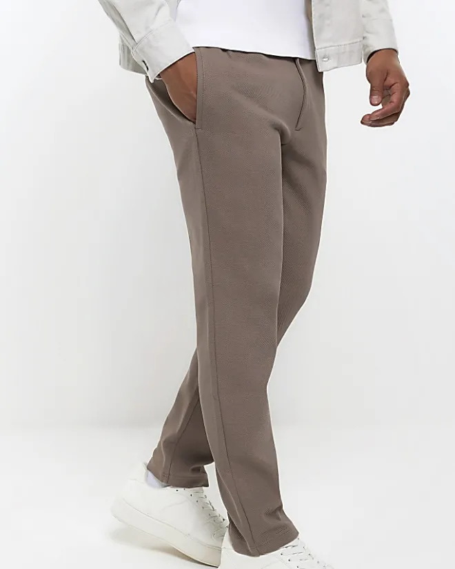 River Island slim fit twill pull on smart joggers Stone Online
